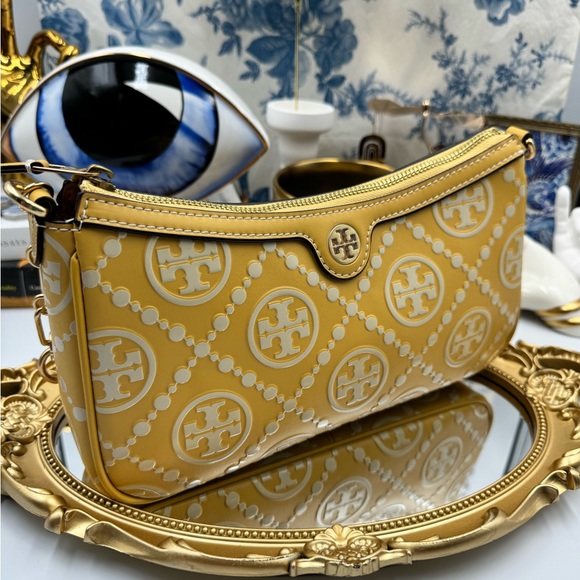 🆕 TORY BURCH 🧿 NWOT T Monogram Embossed Studio, Golden Sunset - AUTHENTICATED - Picture 14 of 16